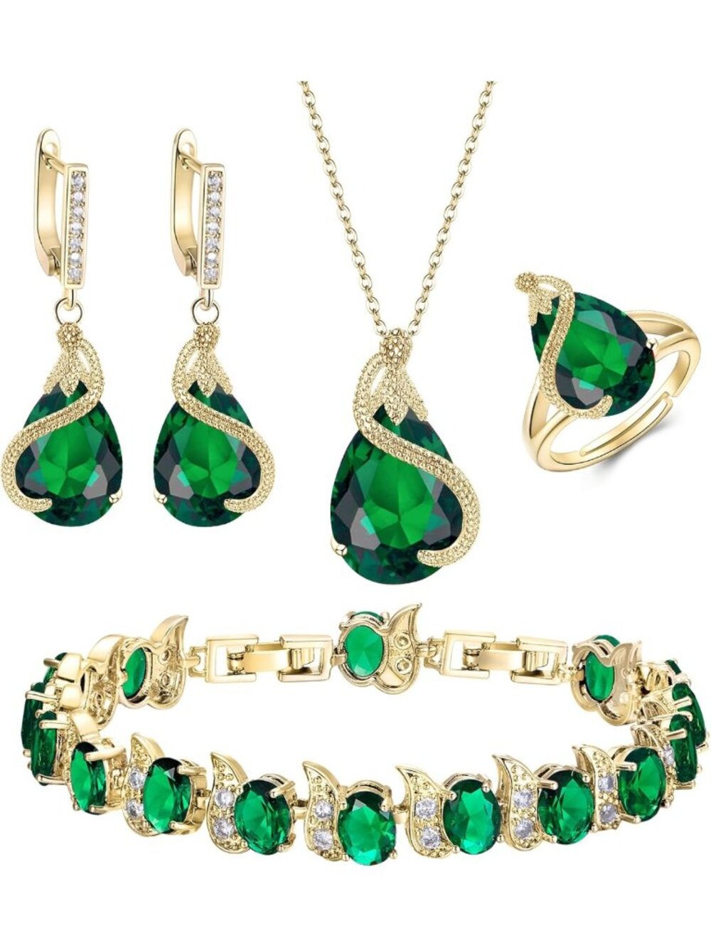 Elegant Pear Cubic Zirconia Wedding Jewelry Set for Bride & Bridesmaid Gift